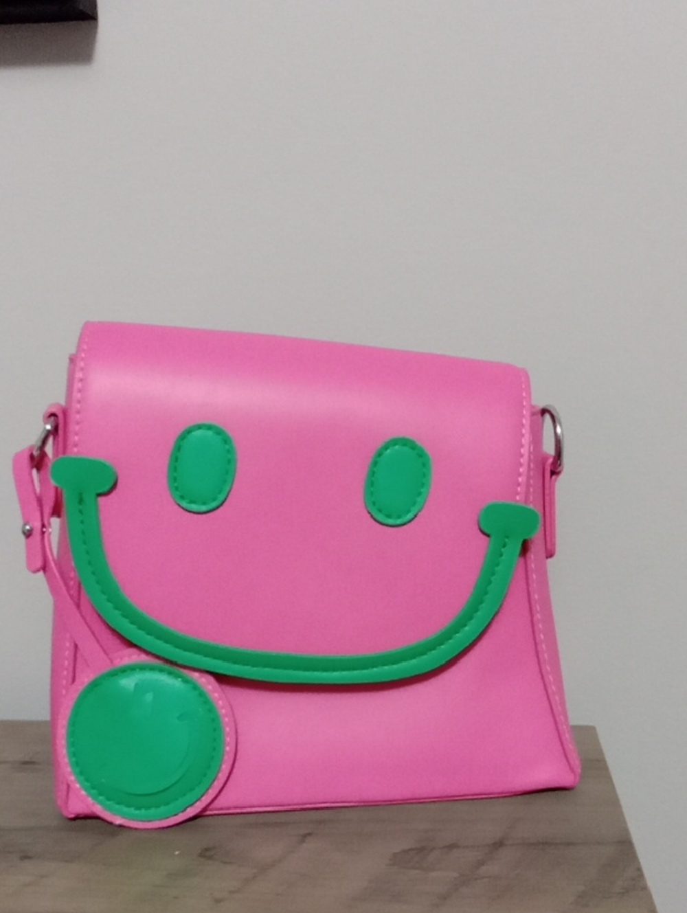 Pink and Green Smiley Crossbody Bag Brand New
